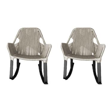 Imagem de Kit 2 Cadeiras de Balanço Athenas Corda Náutica Base em Alumínio Preto/areia