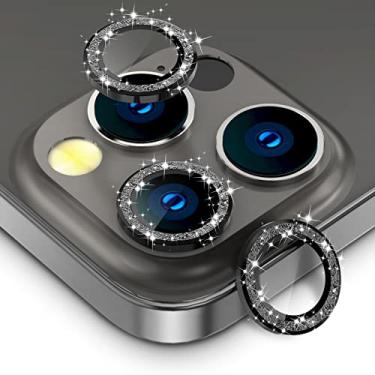 Imagem de CloudValley Protetor de lente de câmera para iPhone 13 Pro - iPhone 13 Pro Max, filme de vidro temperado 9H, capa protetora de lente de liga de alumínio, grafite brilhante