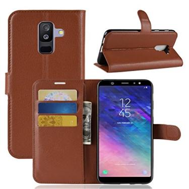 Imagem de Capa carteira para Samsung J8 Plus, carteira flip de couro PU premium com compartimento para cartão, suporte e fecho magnético [capa interna à prova de choque de TPU] Compatível com Samsung J8 Plus