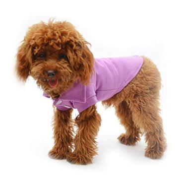 Imagem de Lovelonglong Camisas polo básicas para cães de algodão premium, camisetas polo para cães grandes, médios e pequenos com gola de dois botões cor branca violeta PP