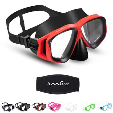 Imagem de OMGear Óculos de natação com cobertura de nariz, máscara de mergulho, equipamento de mergulho, máscara de snorkel para adultos para mergulho sem mergulho, pesca com arbala, capa de neoprene resistente a impactos (Red008)
