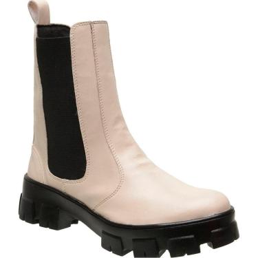 Imagem de Bota Plataforma Chelsea Tratorada Feminina Cano Médio Coturno Off White-Feminino