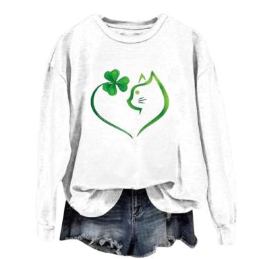 Imagem de Nagub Camiseta feminina do Dia de São Patrício "Here for Shenanigans", estampa divertida, manga comprida, gola redonda, camiseta verde, Z - Moletons para o Dia de São Patrício - A-branco, XXG