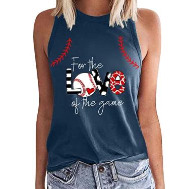 Imagem de Nagub Camiseta regata de beisebol feminina sem mangas plus size com estampa da bandeira americana camisetas casuais verão básico para treino 2024, Azul escuro 4, M