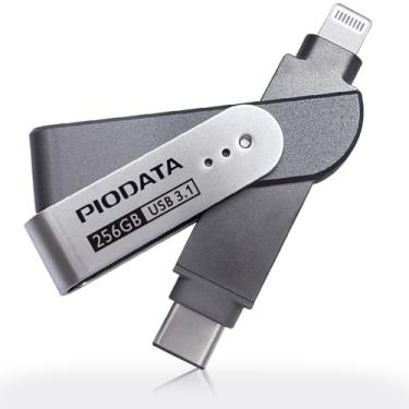 Imagem de PioData iXflash Pen Drive de 256 GB com certificação MFi Lightning e USB tipo C para iPhone/iPad/Mac/PC Cartão de memória de armazenamento externo para fotos