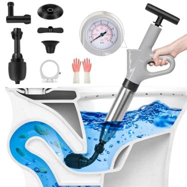 Imagem de Clonivent Desentupidor de entupimento de vaso sanitário de alta pressão com êmbolo de energia em tempo real com barômetro visual, êmbolo de vaso sanitário de aço inoxidável para banheiros, banheiro,