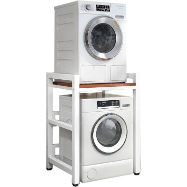 Imagem de Suporte ajustável do kit de empilhamento, lavadora e secadora de carga frontal - Rack portátil com capacidade de 400 kg - Unidade de armazenamento sobre lavadora para lavanderia, moldura bra