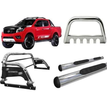 Imagem de Kit Quebra Mato Santo Antonio H3 Estribo Frontier 17/20 Cromado - HOZZ