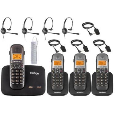 Imagem de Kit Aparelho Telefone Fixo Bina 2 Linhas 3 Ramal e Headset - Intelbras