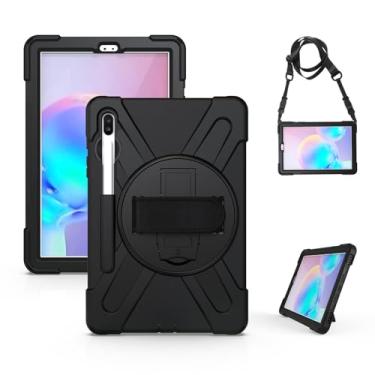 Imagem de Capa para Galaxy Tab S6, SM-T860/T865/T867 - Capa protetora resistente à prova de choque para Samsung Galaxy Tab S6 10,5 polegadas 2019, alça de mão giratória de 360°, suporte, cantos de silicone,