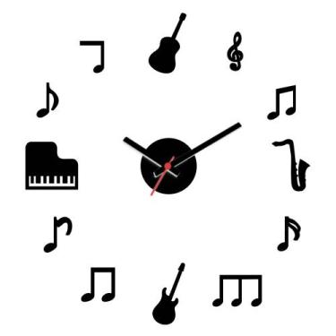 Imagem de Relógio de paredes 3d instrumentos musicais grande silencioso decoraçã