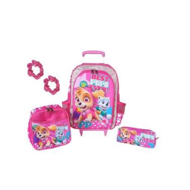 Imagem de Kit Infantil Escolar Mochila De Rodinhas Princesas rosa bolsa meninas 