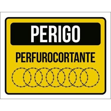 Imagem de Placa Perigo Cerca Perfurocortante Concertina Arame 36X46 - Sinalizo