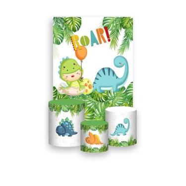Imagem de Painel De Festa Vertical 1,50 x 2,20 + Trio De Capas Cilindro - Dinoss