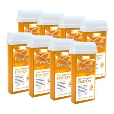 Imagem de Kit 8 Ceras para Depilação Depilatória Roll-On Mel Natural 100g Depilf