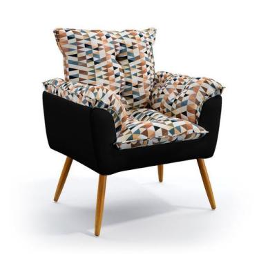 Imagem de Poltrona Beta Suede Estampado Laranja com Preto Aradecor