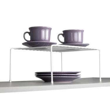 Imagem de Prateleiras Divisora de Prato Organizador de Armário Cozinha Vários Modelos Resistente em Aço Preto Branco Quadrado, de Canto Duplo p/Armários, Duplo Fiver (Branco, Prateleira M)