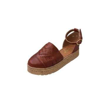 Imagem de Macarena Collection Huarache Sandália de couro colorido estilo mexicano cor marrom 02, Shedron, 37
