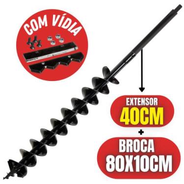 Imagem de Broca Com Espiral Duplo E Lâmina de Vídia 80x10cm + Extensor 40cm Para