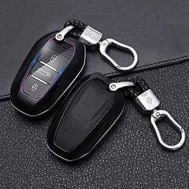 Imagem de WSWJDW Porta-chaves do carro capa porta-chaves Porta-chaves com anel, adequado para Peugeot 208 DS3 para Citroen C4 C5 X7 C4L C6 C3-XR 3008 4008, Preto