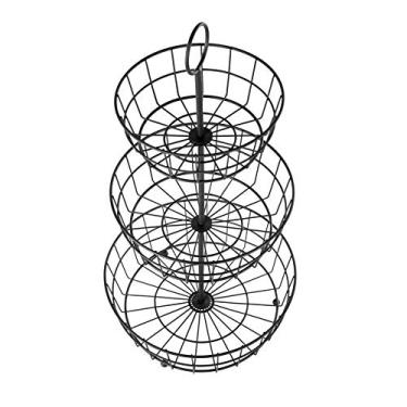 Imagem de HANZE Tigela de frutas de arame de 3 camadas, suporte de armazenamento removível para exibição de pão de vegetais, design para cozinha, organização de banheiro, marrom