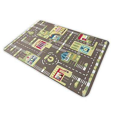 Imagem de Tapete infantil para carros de brinquedo e trem, tapete de área de brincar com suporte de borracha, tapete divertido, presente ideal para crianças, quarto de bebê, sala de jogos (80 × 160 cm/32 × 63