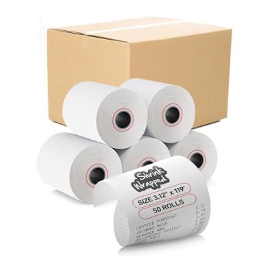 Imagem de Papel térmico para recibos de 9,5 cm x 3,5 m - 50 rolos - sem BPA - compatível com Clover Station e Epson - Papel para impressora de recibos de caixa registradora para transações de alto volume