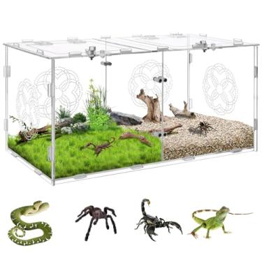 Imagem de Gabinete de aranha saltadora de acrílico com compartimentos duplos, tamanho grande, 39,9 x 19,8 x 19,8 cm, tanque de reprodução de répteis para répteis, aranhas, lagarto de cobra