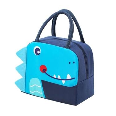 Imagem de Bolsa Térmica Infantil Lancheira Escolar Marmita Com Alça Estampas Fofas (Dino Azul)