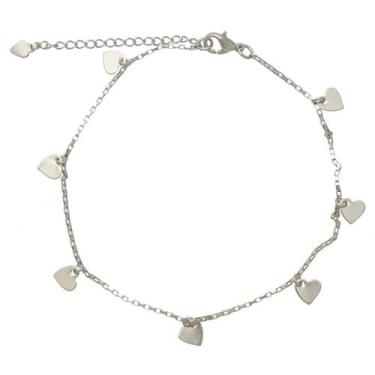 Imagem de Tornozeleira Corações Folheada em Ródio ou Ouro 18k SoftJoias, Ródio b