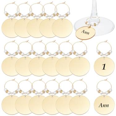 Imagem de BENECREAT 24 peças de pingentes de taça de vinho de acrílico, etiquetas de nome de taça de vinho douradas, marcadores redondos de bebida para identificação de copos de caule, lembrancinha de festa de