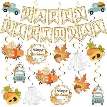 Imagem de POILKMNI Decorações De Festa De Abóbora De Outono, Banner De Abóbora De Feliz Aniversário E Decorações De Redemoinhos Pendurados Para Festa De Outono Olá, Chá De Bebê De Abóbora Pequena, Suprimentos D