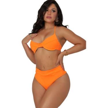 Imagem de Biquíni Feminino Meia Taça Hot Pants Cintura Alta - NoBrand, Laranja, 
