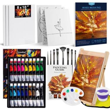 Imagem de Conjunto de Tintas Acrílicas Koseibal (18 Cores, 22ml) com Pincel e Ca