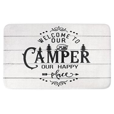 Imagem de Welcome to Our Camper Our Happy Place, capacho para porta da frente, antiderrapante, absorvente, tapete de banho, interior, exterior, decorativo, tapete de entrada, tapete de boas-vindas para trailer,