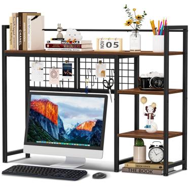 Imagem de Prateleira de mesa Snughome Desktop Organizer 4 camadas de madeira rústica marrom
