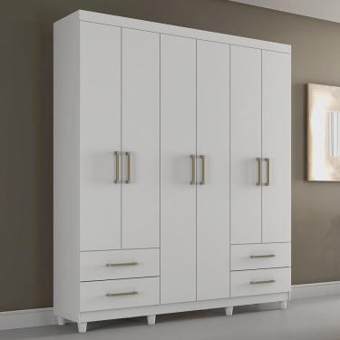 Imagem de Guarda Roupa Solteiro 6 Portas 4 Gavetas Canadá Conquista Móveis Branco