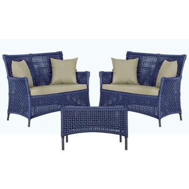 Imagem de 2 Sofás E Mesa Igapó Alumínio Preta Corda Náutica E7 Trama Azul