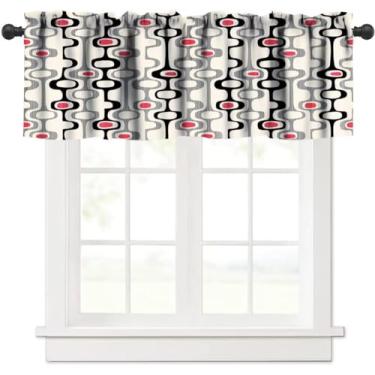 Imagem de Cortina de saia geométrica abstrata, padrão moderno de meados do século, retrô, preto, vermelho, listras, blackout para janela curta, tratamentos para sala de estar, quarto, 137 x 45 cm