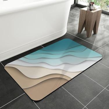Imagem de jajoaier Tapete de banheiro ondulado abstrato do mar, tapetes de banho macios e antiderrapantes, tapete lavável à máquina de secagem rápida para chuveiro, banheira, acessórios de cozinha e banheiro