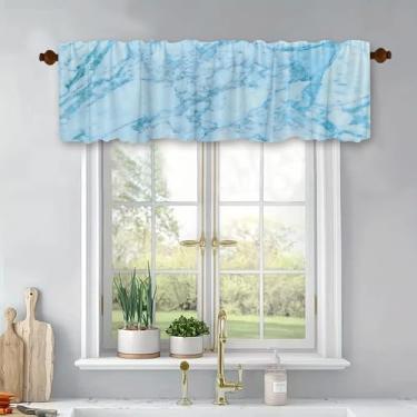 Imagem de Cortinas curtas de mármore azul, pintura abstrata, arte abstrata, bolso para varão, decoração de casa, tratamento de janela para cozinha, sala de estar, quarto, poliéster, 137 x 45 cm