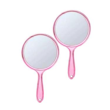 Imagem de 2 Espelhos de Mão Redondo Dupla Face com Zoom 2x - Casa Nova, Rosa