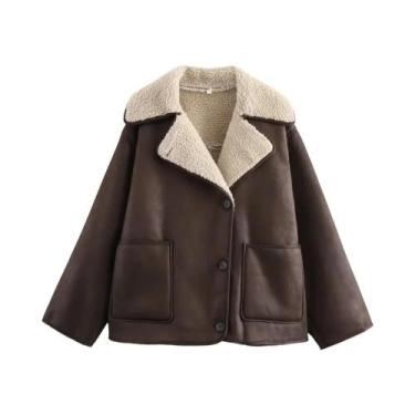 Imagem de Casaco Feminino Casual Solto - Manga Longa, Gola Dupla Face - Inverno 