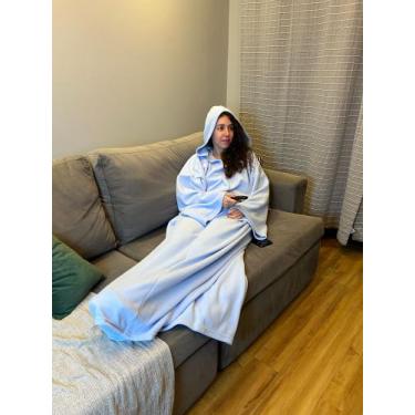 Imagem de Cobertor com Mangas e Capuz Fechado nas costas , liso cor AZUL CLARO (