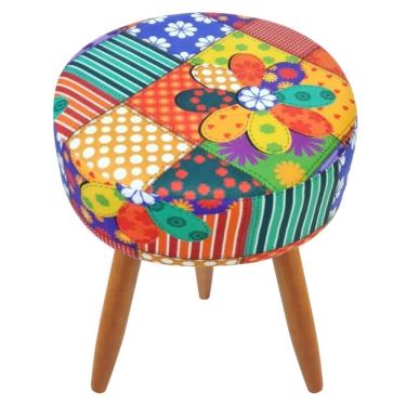 Imagem de Puff Banqueta Decorativo Classic Suede Estampa Patchwork