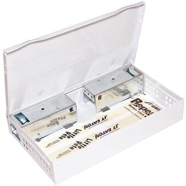 Imagem de JT Eaton Repetidor 420-WH perfil baixo multi captura ratoeira com tampa de aço sólido, acabamento em pó branco, sem necessidade de isca ou veneno, pacote com 12