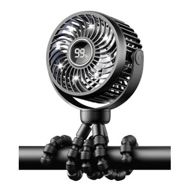 Imagem de Bearwind Mini ventilador de carrinho portátil para viagem, rotação de 360°, luz noturna LED de 4 velocidades, clipe em ventiladores operados por bateria recarregável, essenciais para bebê para assento