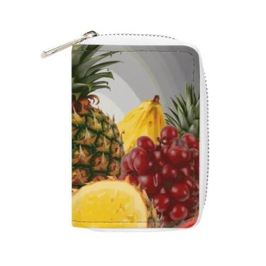 Imagem de NTVOWPZO Carteira masculina com porta-cartão de crédito macio para cartão de visita, frutas frescas, abacaxi, capa para cartão com zíper