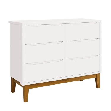 Imagem de Cômoda Retrô Square 6 Gavetas e Pés em Madeira – Branco Fosco