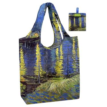 Imagem de BeeGreen Sacola para porta de pintura a óleo - Bolsa grande reutilizável, sacolas de supermercado de poliéster presentes para mulheres, dobrável, lavável, embalável com alças e bolsa para compras